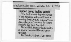 Clipping from Antelope Valley Press newspaper on event times